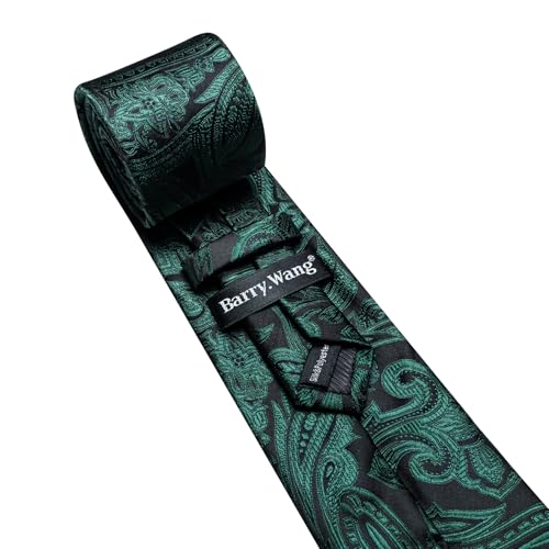 Image of Barry.Wang Men Tie Set Paisley Silk Necktie Pocket Square Cufflinks Formal Wedding Business Party