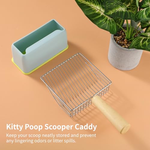 BATTIPAW Cat Litter Scoop with Holder, Metal Cat Litter Speed Sifter with Base Kitty Poop Scooper Caddy, Cat Litter Scoop with ABS Scoop Stand, Durable Cleanup Tool Set for Cat