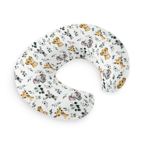 Image of HawSkgFub African Safari Animal Eucalyptus Leaf Nursing Pillow Cover for Baby Boys, Jungle Elephant Giraffe Zebra Lion Breastfeeding Pillow Slipcover, Nursing Pillowcase for Newborn Infant, Cover Only