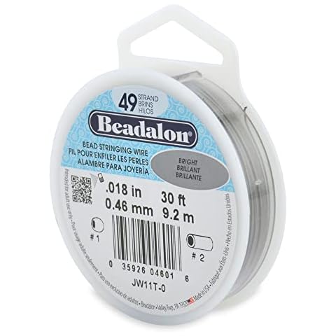 Beadalon 49 Strand Stainless Steel Bead Stringing Wire, .018 in / 0.46 mm, Bright, 30 ft / 9.2 m Cover