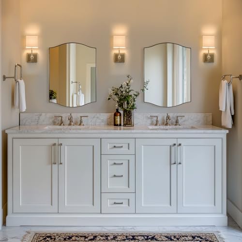 Image of ANDY STAR Brushed Nickel Bathroom Mirror, 20 inchx30 inch Scalloped Wall Mirror in Stainless Steel Metal Frame, Unique Vanity Mirror with Modern Curved Edge Design, Ideal for Bathroom, Bedroom, Entryway