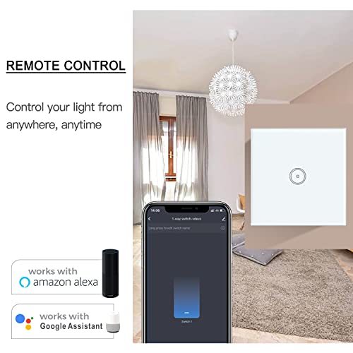 WiFi Smart Light Switch, 1 Gang Touch Wall Switch, Compatible with Amazon Alexa/Google Home, APP Remote/Voice Control, Timer, Neutral Wire Required, White - Image 5