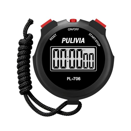 PULIVIA Cronómetro Digital Sencillo y Silencioso: Solo Cronómetro, Botones ON/Off, Start/Stop y Reset, Fácil de Usar, Leer y Llevar Puesto, Ideal para Entrenadores, Corredores, Profesores y Niños