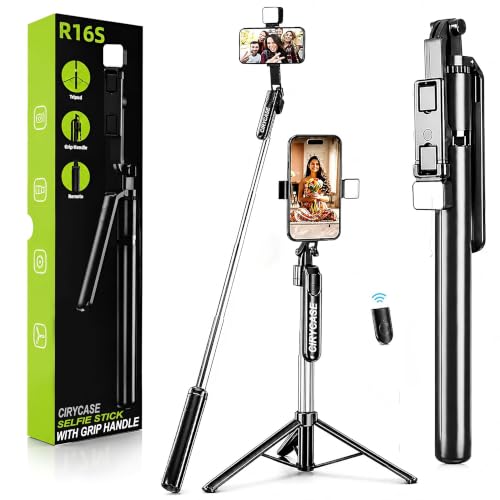 Image of CIRYCASE Phone Tripod, Flexible Tabletop & Travel Tripods with Wireless Remote, 360 Rotating Portable (Selfie Tripod Handle Grip with Light)