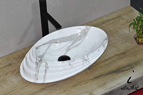 Image of InArt Designer table top wash basin for bathroom /bathroom sink /cabinet wash basin /ceramic basin /counter top basin /vanity washbasin in White Satvario 20 x 15 x 6 Inch