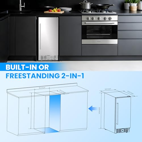 Kismile 82L Undercounter Refrigerator, Stainless Steel Undersink Fridge with Adjustable Temp Control & Digital Display,  - Additional View