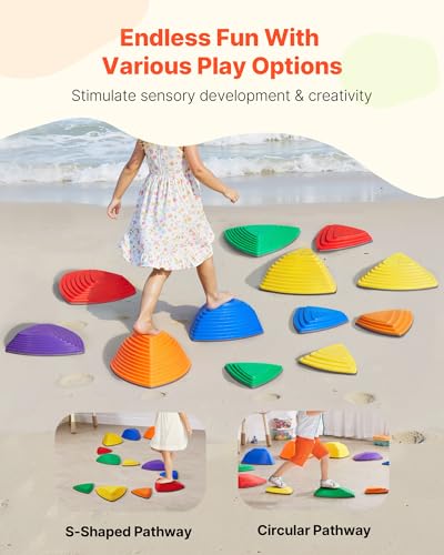 Image of VEVOR Balance Stepping Stones for Kids, 12 PCS, Up to 220 lbs, Non-Slip Toddlers Sensory Stepping Stones, Obstacle Course Coordination Game Toys Indoor or Outdoor Play for Children Aged 3 4 5 6 7 8+