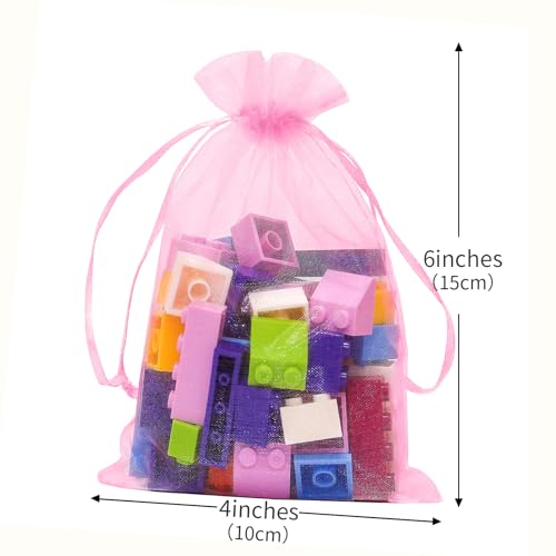 Image of 100PCS Organza Bags, 4x6 inches (10x15cm) Small Mesh Bags Drawstring, Pink Jewelry Gift Bags for Valentine's Day, Party, Festival, Soaps, Makeup Organza Favor Bags