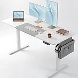 Blisswood Electric Standing Desk Height Adjustable 110 × 60cm, Sit Stand Small Computer Office Desk with Memory Smart Panel, Splice Board PC Table with Storage Pockets, Home Writing Workstation_White