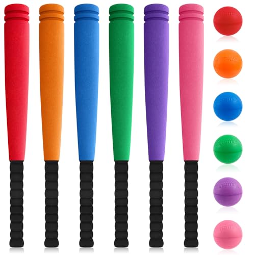 Seenelling 6 Set 21 Foam Baseball Bat Set Including 6 Bats and 6 PE Equipment for Elementary School Foam Baseball Bat for Safety Play