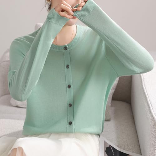 Image of Women's 100% Merino Wool Crew Neck Cardigan Sweater Top Long Sleeve Button Down 2025