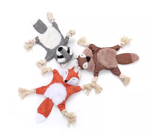 Kit 3 Brinquedos Sortidos Para Cães Pelúcia e corda Resistente Com Barulho Plástico (Raposa, Coala e