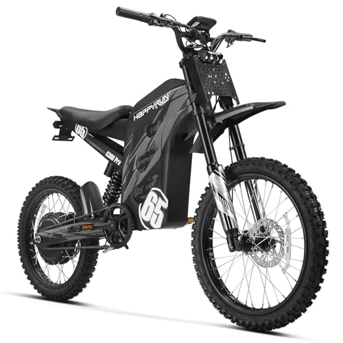 HAPPYRUN Electric Dirt Bike 6500W Peak Motor 72V 30Ah Battery Electric Bike for Adults 50MPH Top Speed 70+ Mile Range Ebike Hydraulic Brakes Electric Motocycle G300pro