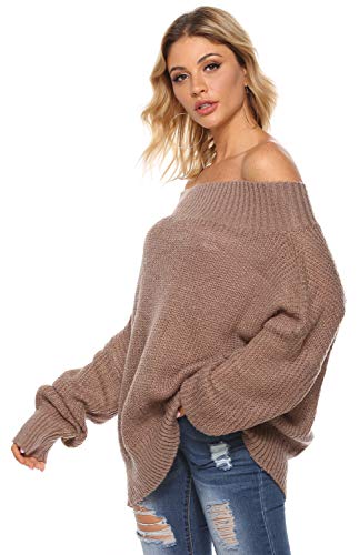 GOLDSTITCH Women's Off Shoulder Batwing Sleeve Loose Oversized Pullover Sweater Knit Jumper2