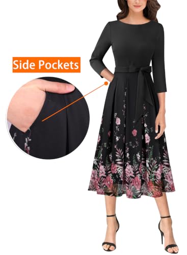 Image of VFSHOW Womens Work Business Casual Church Pockets Belted A-Line Midi Dress