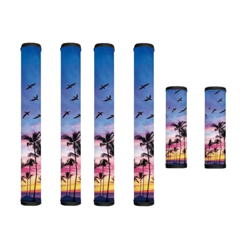Image of 6 Pcs Refrigerator Microwave Door Handle Covers Electrical Appliances Handle Protector Protected from Oil Stains, Fingerprints, Tropical Beach Palm Tree Sunset Print Blue Violet