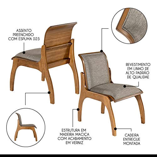 Kit 6 Cadeiras de Madeira Maciça Imbuia para Mesa de Jantar 55x82 Cm Barcelona Linho Cinza L55 - RMI glide
