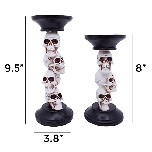Etistta Halloween Skull Candle Holder For Fireplace Halloween Decorations, 9.5 Inch Tall Polyresin Candlestick Holders White Bones Black Candlesticks For Halloween Decor, Set Of 2 thumb #2