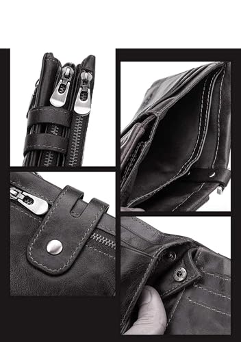 RFID Genuine Cowhide Leather Luxury Purse Casual Small Mini Leather Wallets Vintage Gents Men's Slim Wallet (Black), M4