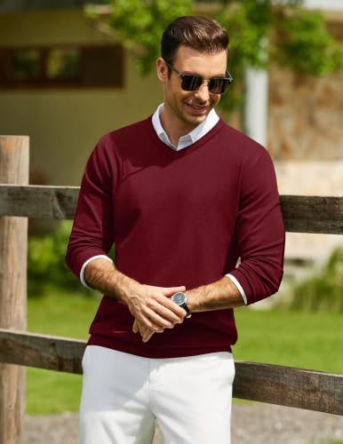 Image of COOFANDY Mens Casual V Neck Sweater Knit Slim Fit Long Sleeve Pullover Top