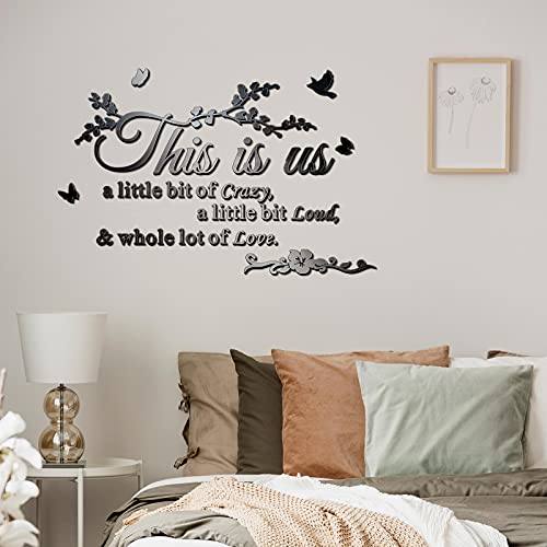 Outus Living Room Wall Decor 3D Acrylic Mirror This is Us Wall Letter Stickers Sign Removable Family Tree Inspirational Quote Decal DIY Art Motivational Decor for Living Room Home Decoration Bedroom