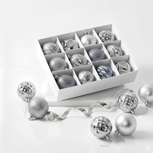 Christbaumschmuck Silber Glas 9 FlyHigh 12er Set edle Weihnachtskugeln Ø 6cm Weihnachtsbaum Kugeln...