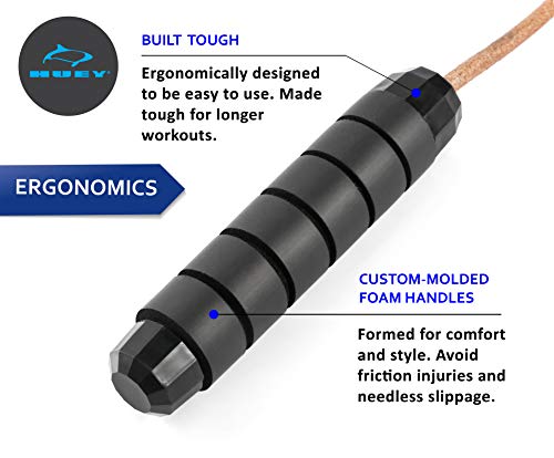 HUEY Sport Weighted 1lb Leather Jump Rope Adjustable Skipping Rope for Speed Quiet Training Boxing MMA Cardio Crossfit Fitness Workout Indoor and Outside Exercise for Beginner Kids Men and Women - Image 4