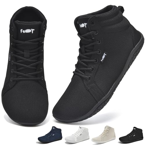 Geweo Barfußschuhe Damen Herren Hi top Sneaker Barfuss Schuhe Schwarz 40 EU