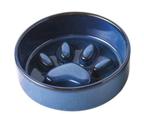 Ladfrol 早食い防止 食器 ペット ボウル 台 フードボウルスタンド犬 猫食器 陶器 犬猫用 餌入 木製 ペット皿 滑り止め 安定感 取り外し可能 (給餌ボウル,ブルー)