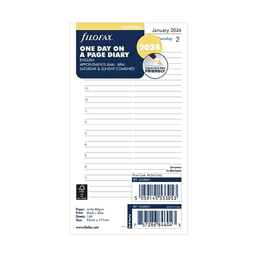 Filofax Personal day per page English appointments diary - 2024, White