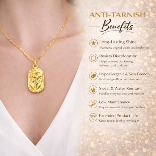 Image of RIDHVEE Anti-Tarnish Gold Plated Pendant Necklace for Women & Girls | Skin Friendly Lightweight Fashion Jewellery | Elegant Minimalist Chain Necklace & Gifting