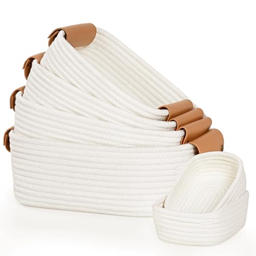 Storage Basket Set of 6 - 4 with Leather Handle & 2 Small Gift Ba...