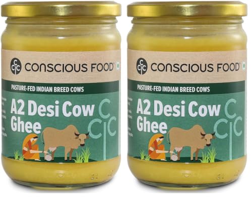 Image of Conscious Food A2 Desi Cow Ghee | 500ml | 100% Pure and Premium | Cultured Desi Cow | Natural | Grass Fed | Non - GMO | Immunity Booster | Locally Sourced | Produced in small batches (Pack of 2)