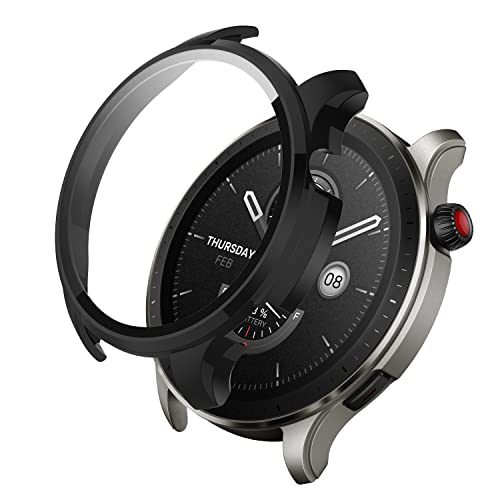 AiMaoo Amazfit GTR 4 対応 ケース 強化ガラスフィルム 保護 カバー 硬質ポリPC素材 一体化 耐衝撃 傷防止 変色防止 全面カバー 全面保護 スマートウォッチ Amazfit GTR 4 (ブラック)
