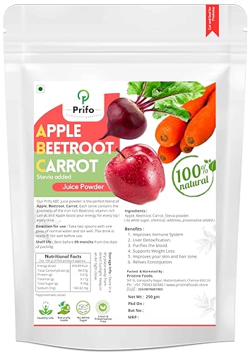 Prifo ABC Juice Powder with Stevia - Apple Beetroot Carrot Powder Juice | Natural Drink | Instant | No White Sugar added | Chemical Free Processing - 250 Grams. (B0D32YS9LG) Amazon Price History, Amazon Price Tracker