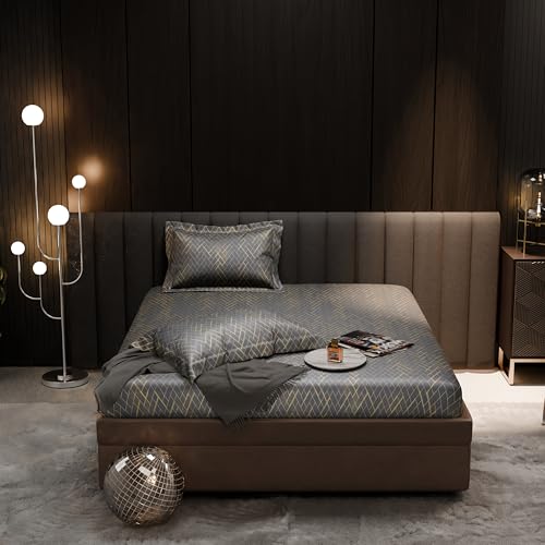 Image of Stoa Paris 300TC UltraSatin Super King Fitted Bedsheet Set with 2 Pillow Covers, Gentle on Skin & Hair, Wrinkle & Fade Resistant, Home Decor, Gift for Couple, Starlit Night - Grey (183cmx213cm+30cm)