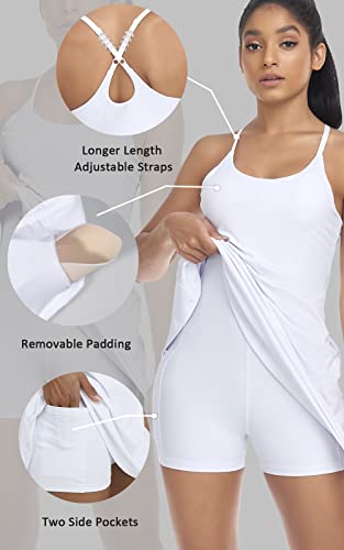 Women's Tennis Dress, Athletic Workout Sports Golf Dresses With Built-In Bra & Shorts Exercise Dresses For Women White #TOP4