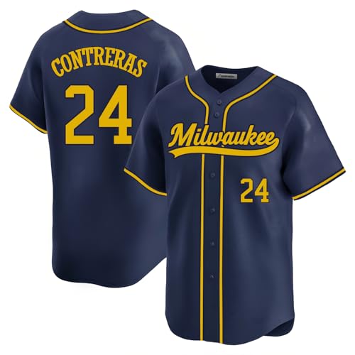 Custom Mens/Women/Youth Milwaukee Navy William Contreras Baseball Stitched T-Shirt for Sports Fan