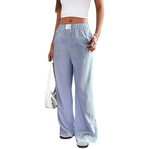 joyliveCY JOYLIIVECY Womens Striped Boxer Pants Wide Leg Pajamas Lounge Pants Elatic High Waist Loose Casual Y2K Fashion Cover