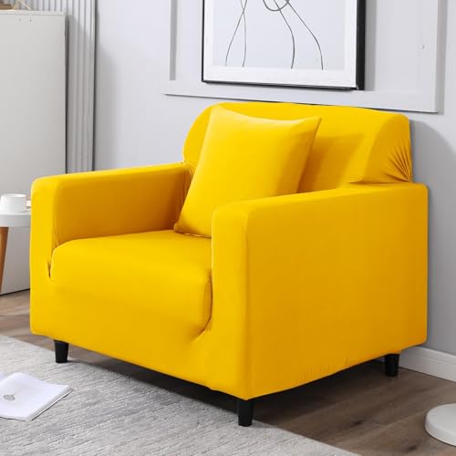 Image of HOKIPO Stretchable Elastic Couch Cover 1 Seater, Sunny Yellow (NEW2-4277-E20)