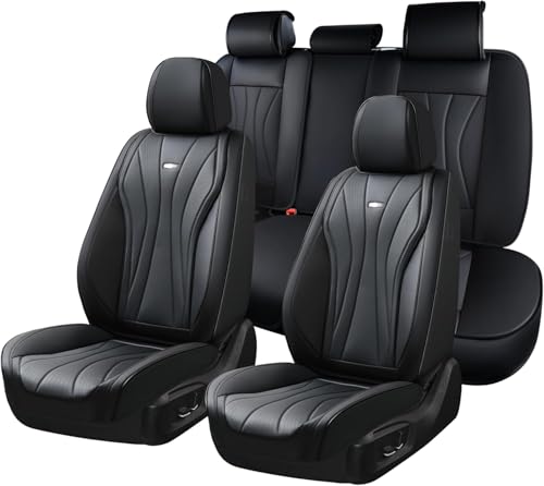 Image of Coverado Car Seat Covers, 5 Seats Black Seat Covers for Car, Luxury Faux Leather Seat Cover, Front and Back Seat Cover, Waterproof Car Seat Protector, Universal Car Seat Cushions Fit for Most Vehicles