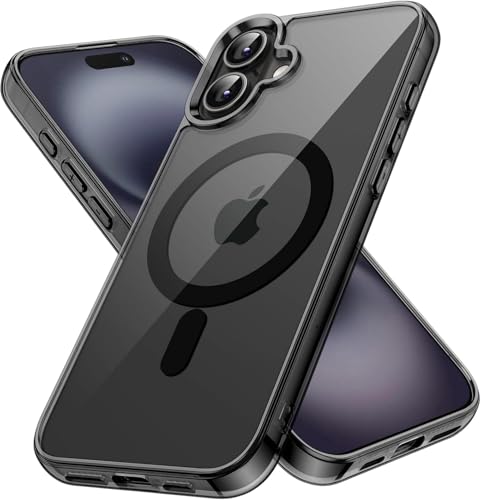 Image of Magnetic Case for iPhone 16 Plus 6.7-Inch Compatible with MagSafe, Shockproof Phone Bumper Cover, Anti-Scratch Clear Back (Black)