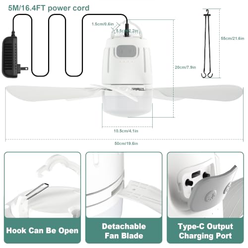 Gliztech Canopy Fan 20.5'', Portable Outdoor Ceiling Fan with Light with Remote Control and Extension Hook, Easy Operation Battery Powered Fan Light for Gazebo, Tent, Patio, Camping (20.5 inch) by Gliztech - Used condition - Image 5