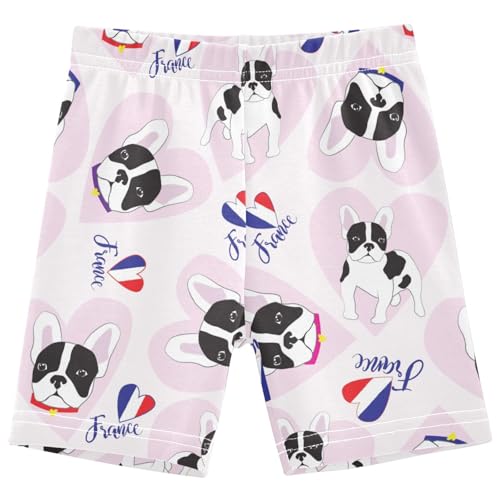 Dallonan Girls Dance Shorts, Toddler Biker Shorts Cartwheel Under Dress Cute French Bulldog Heart Kids Biking Clothes 4-10Y Multi