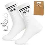 PIujsym Geschenk Fahrradliebhaber Set - Rennrad Socken Mit Fahrrad Motiv, Inkl. Schlüsselanhänger & Geschenktaschen – Lustige Socken, Perfektes Fahrrad Geschenk, Für Sportsocken & Tennissocken