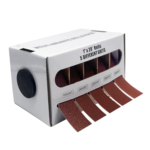 AutKerige Juego de 5 rollos de papel de lija de grano 150, 240, 320, 400, 600, 2,5 x 50,8 cm (6 m), surtido de papel de lija para metal, automóvil, muebles, madera