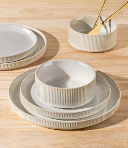 Image of TheTerra Ceramic Dinnerware Set for 6, 18-Piece Plates and Bowls Set