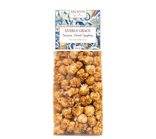 Everly Grace Popcorn – Bavarian Almond Symphony, 100 g – Bolsas de palomitas con caramelo y almendras tostadas de nuestra fábrica en Augsburgo, Alemania