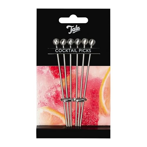 Tala Stainless Steel Cocktail Picks – Set of Reusable Picks, 10.8cm Length, Ideal for Olives, Garnishes, Martinis & Canapés, Durable & Stylish Barware