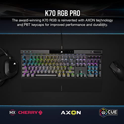 Corsair K70 RGB PRO Wired Mechanical Gaming Keyboard (Cherry MX RGB Red Switches: Linear and Fast, 8,000Hz Hyper-Polling, PBT Double-Shot PRO Keycaps, Soft-Touch Palm Rest) QWERTY, NA - Black view 2